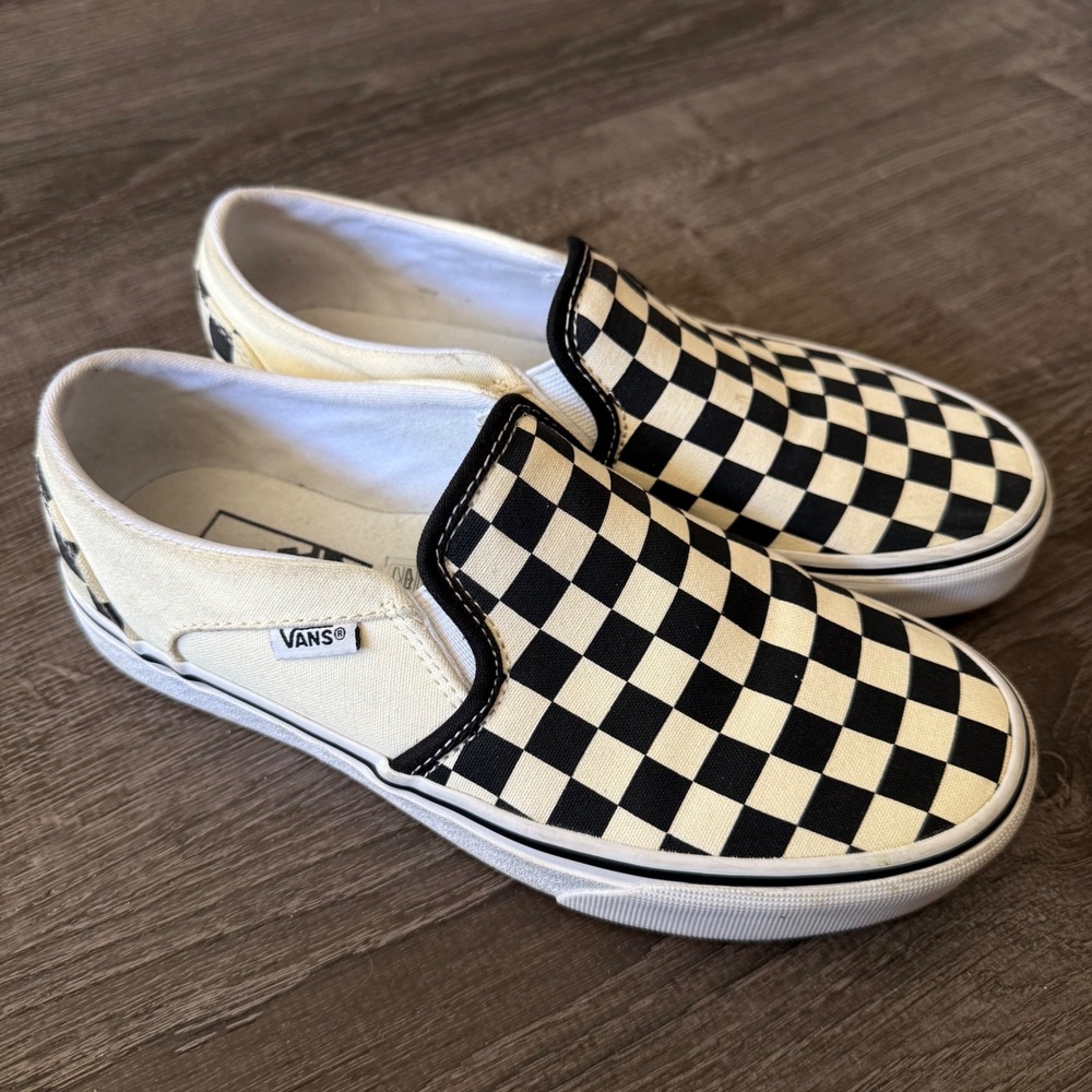Vans Slip-On Sneakers 6.5 Black White Classic Checkerboard Canvas Shoes